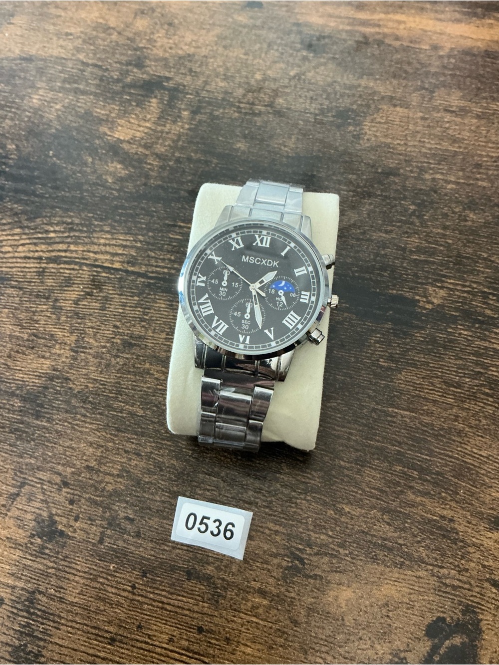 MSCXDK Silver Stainless Steel Chronograph Watch - Black Dial